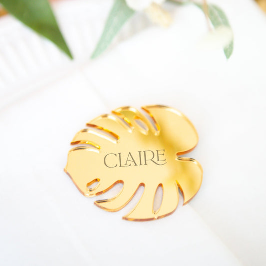 Tropical Name Place Card Charm Monstera Leaf Party Favor Name Card Table Number Tags for Place Cards Tropical Wedding