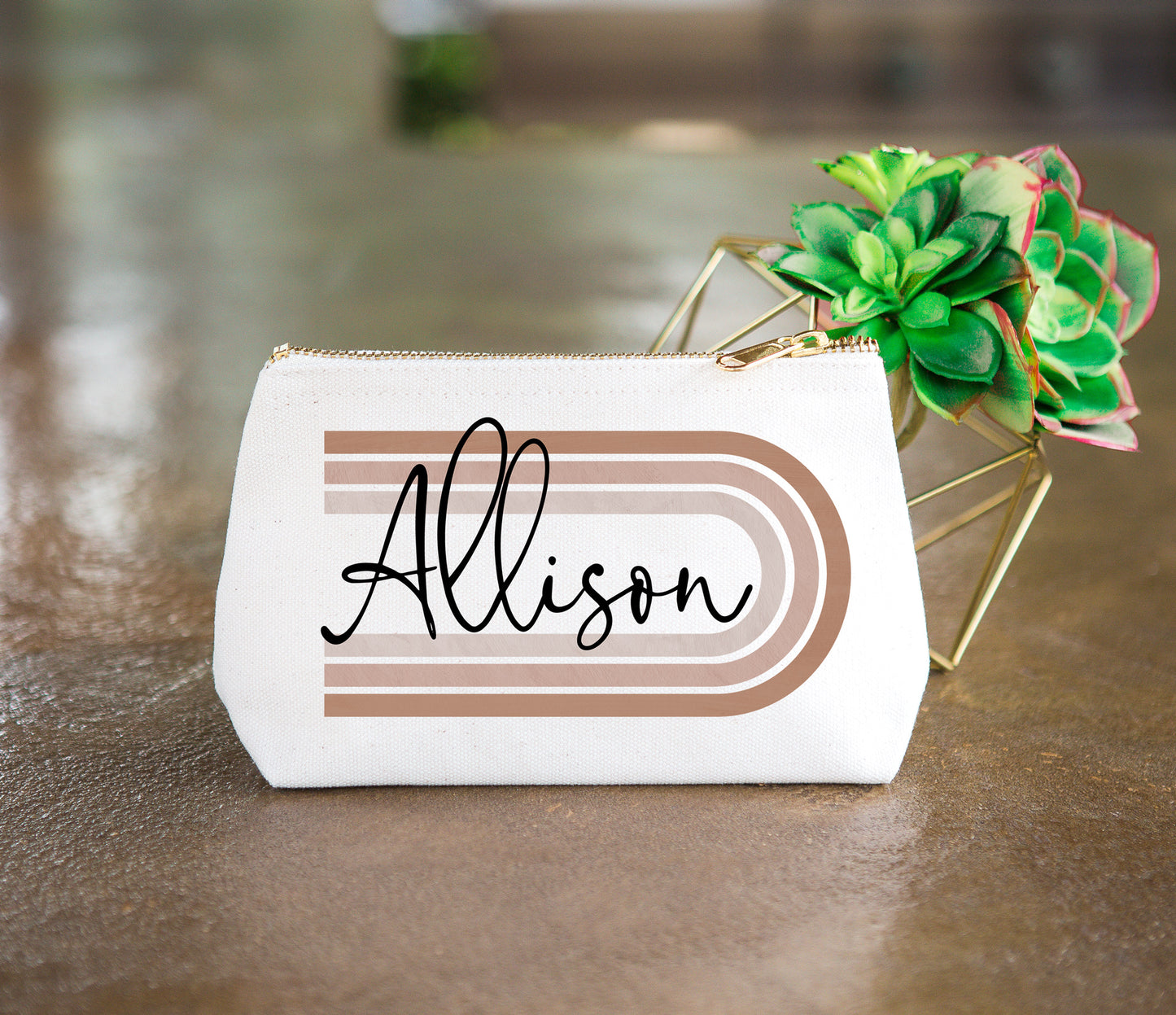 Personalized Makeup Bags Cosmetic Purse with Name for Bridesmaids Canvas Pouch Boho Shapes Terracotta Gift Bag