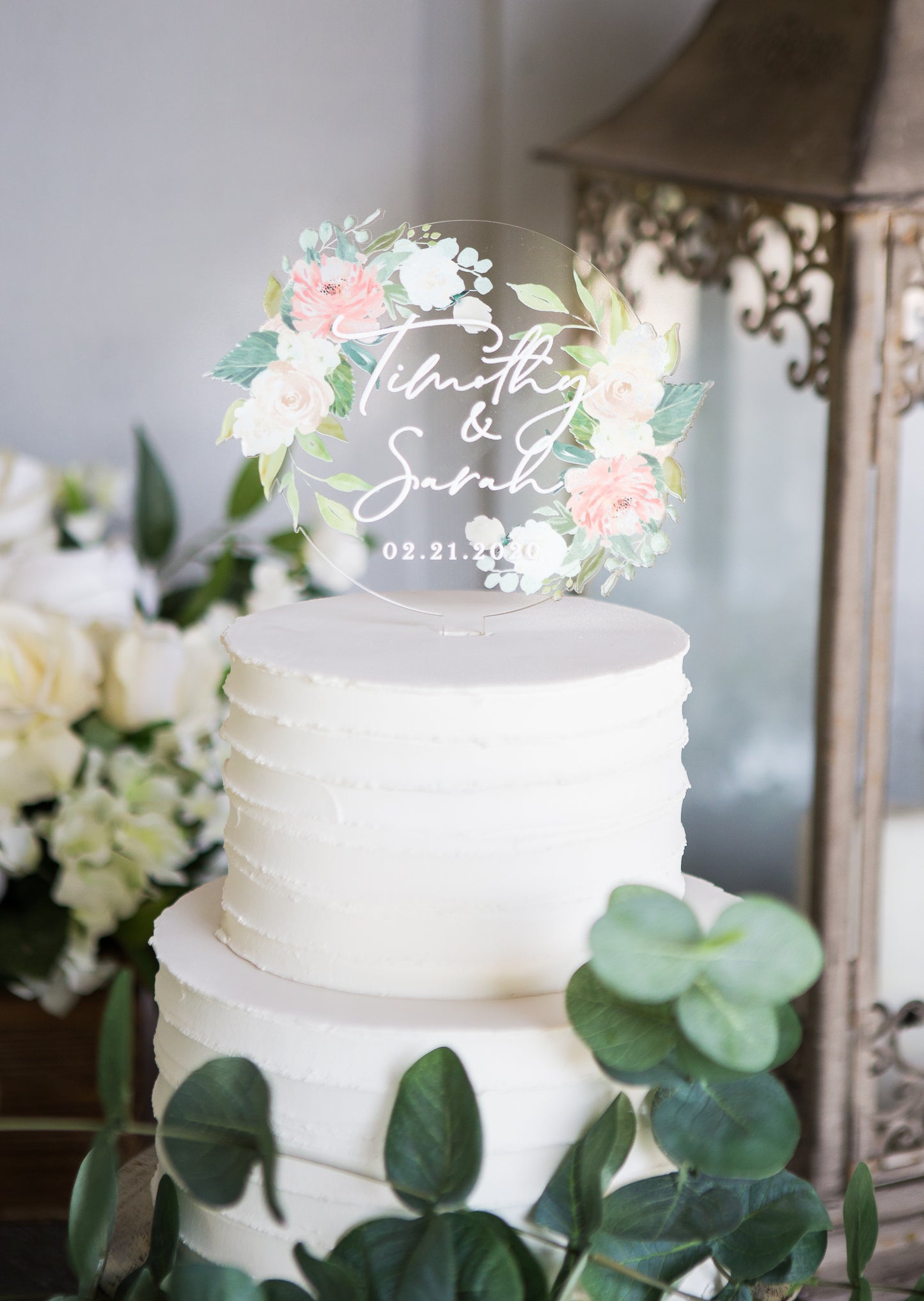 Clear Acrylic Floral Wedding Cake Topper - Wedding Decor Gifts