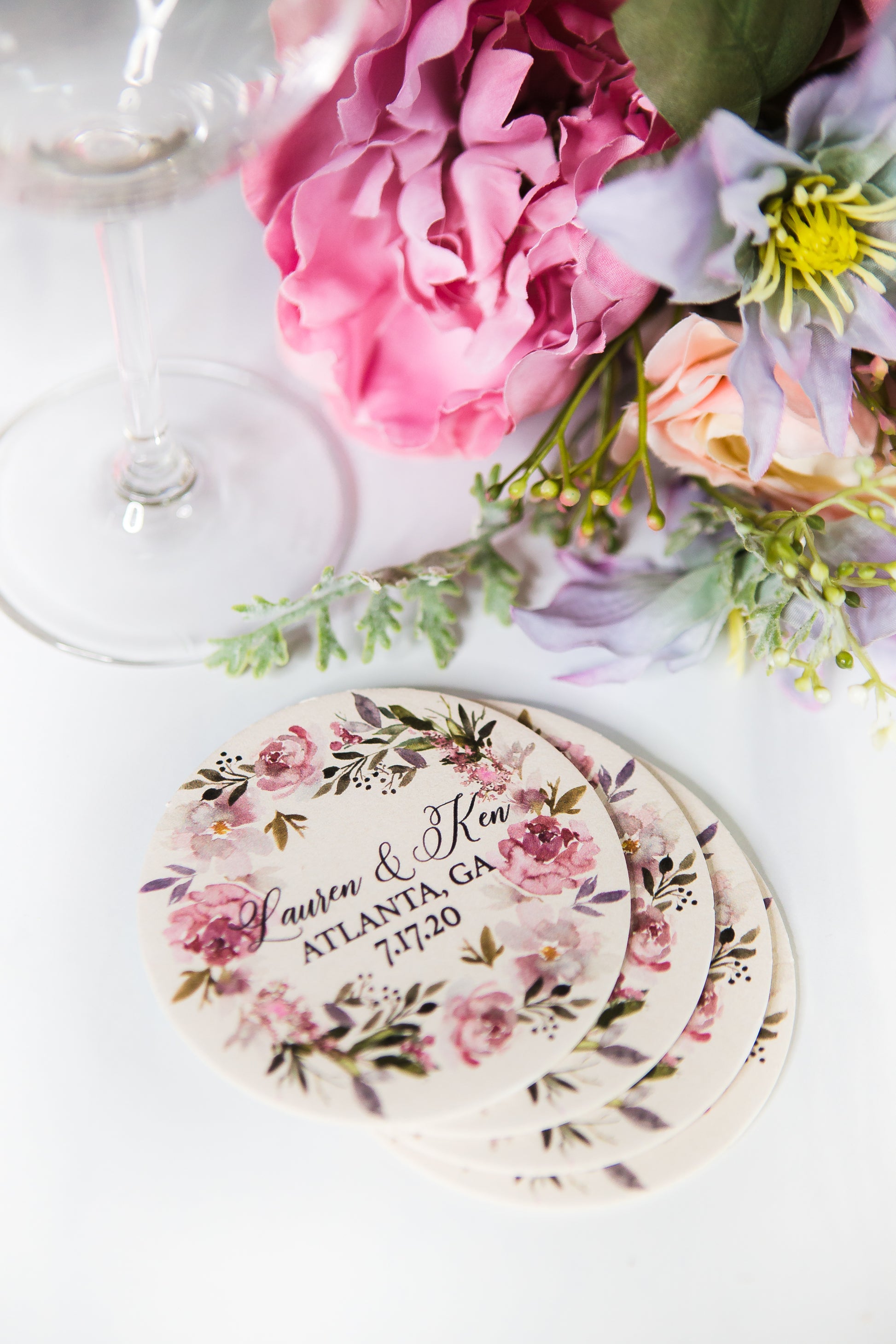 Wedding Favor Coasters Mauve Wreath - Wedding Decor Gifts