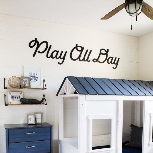 Playroom Wall Sign, Kids Bedroom Artwork "Play All Day" - Wedding Decor Gifts