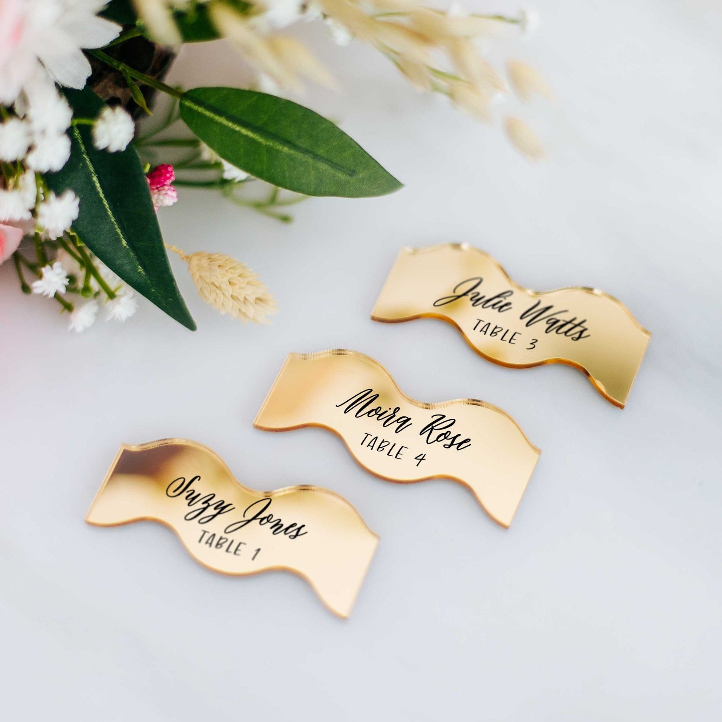 Wavy Squiggle Place Cards Plate Names Acrylic Gold Party Favor Name Place Card Table Number Tags for Place Cards Modern Wedding