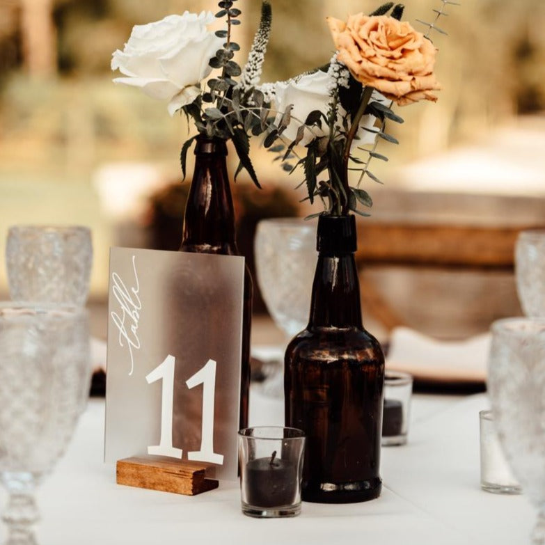 frosted acrylic table numbers for rustic chic wedding