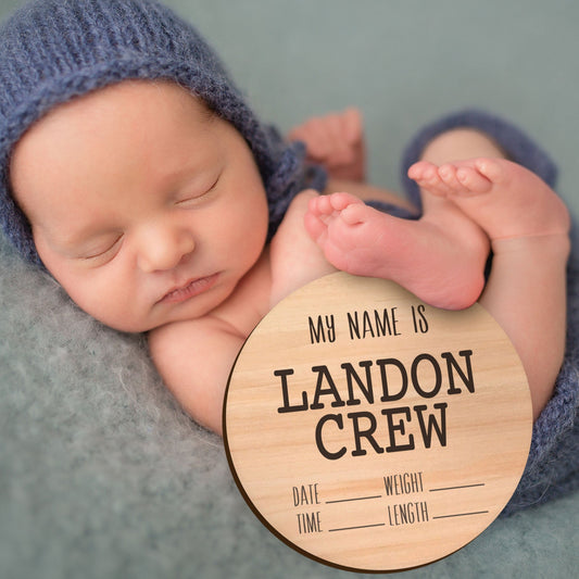 Baby Announcement Wooden Circle, New Baby Stats Card Wooden Circle - Wedding Decor Gifts