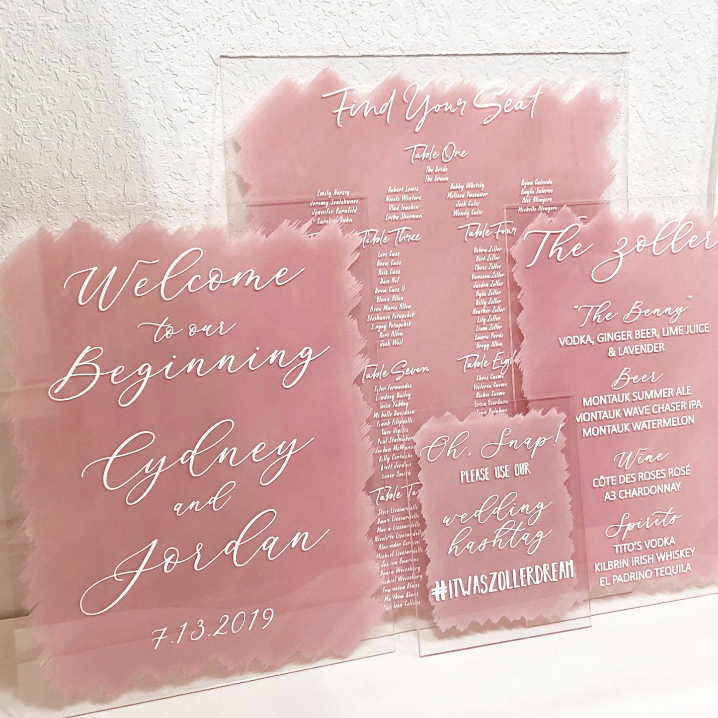 Wedding Sign Bundle Clear/Painted Acrylic - Wedding Decor Gifts