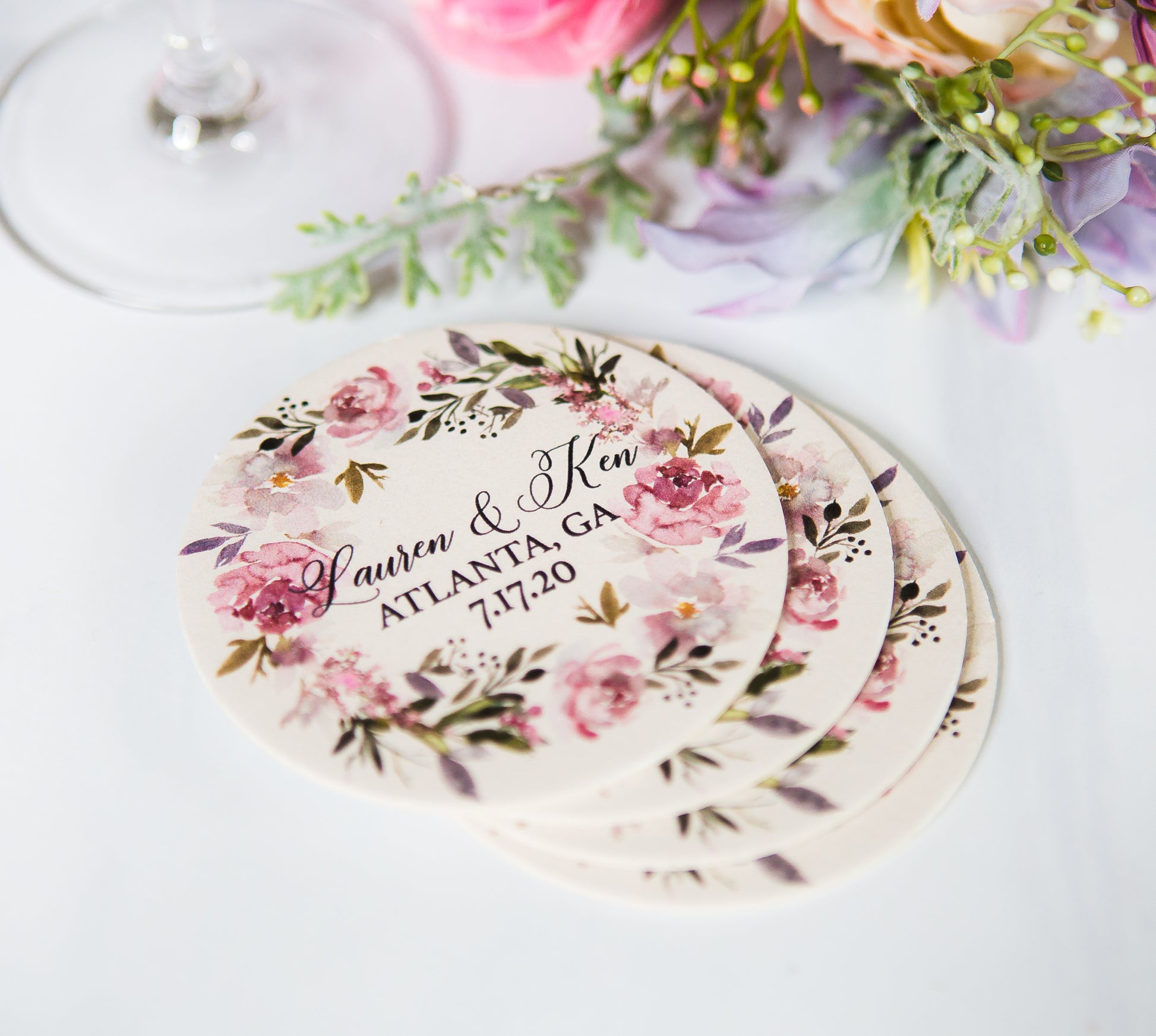 Wedding Favor Coasters Mauve Wreath - Wedding Decor Gifts
