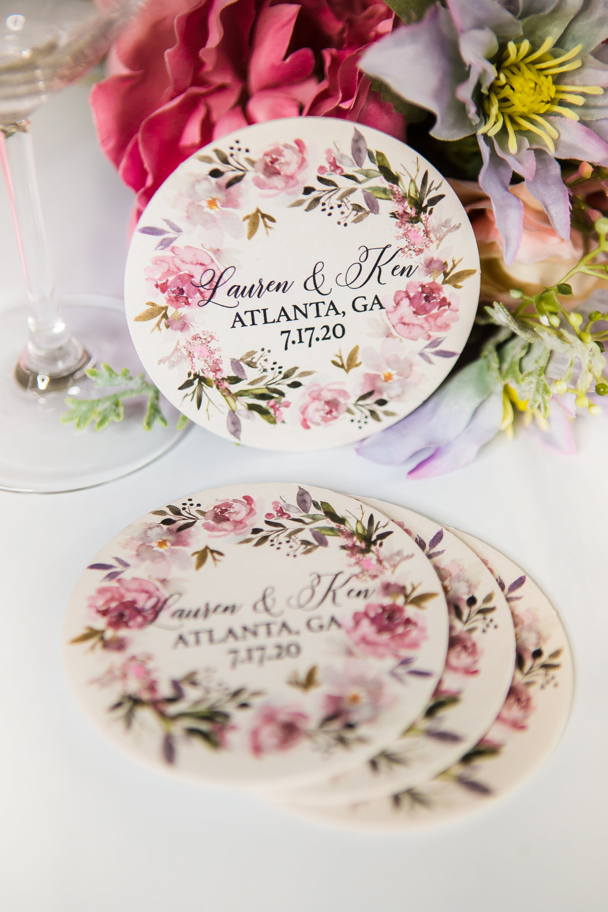Wedding Favor Coasters Mauve Wreath - Wedding Decor Gifts