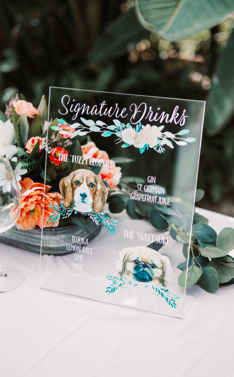 Custom Dog Drinks Sign Clear or Wood - Wedding Decor Gifts