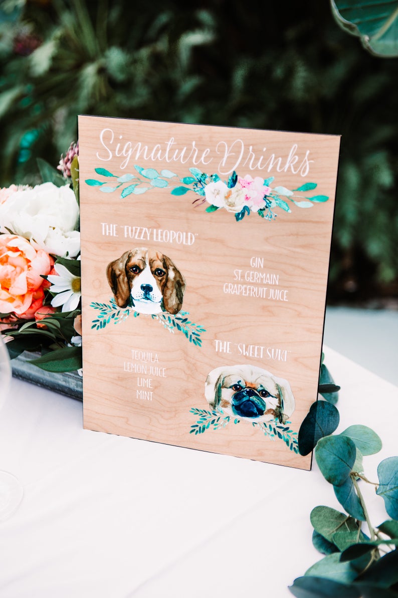 Custom Dog Drinks Sign Clear or Wood - Wedding Decor Gifts
