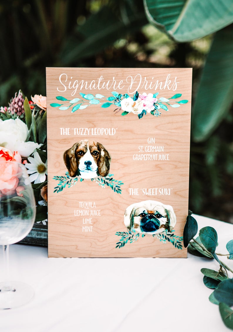 Custom Dog Drinks Sign Clear or Wood - Wedding Decor Gifts