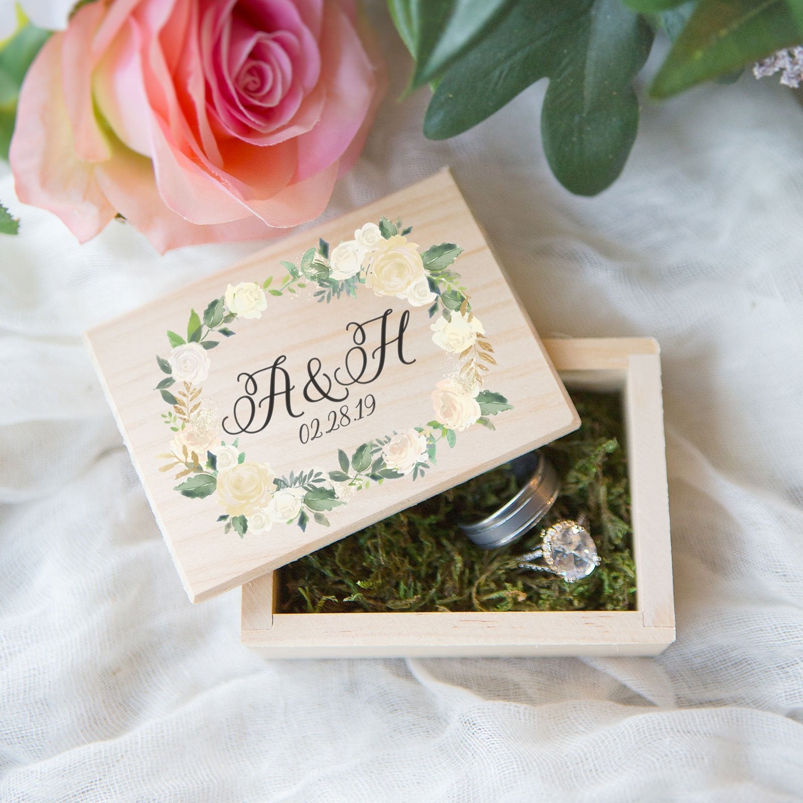 Personalized Floral Wedding Ring Box - Wedding Decor Gifts