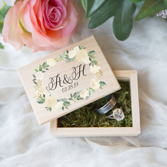 Personalized Floral Wedding Ring Box - Wedding Decor Gifts