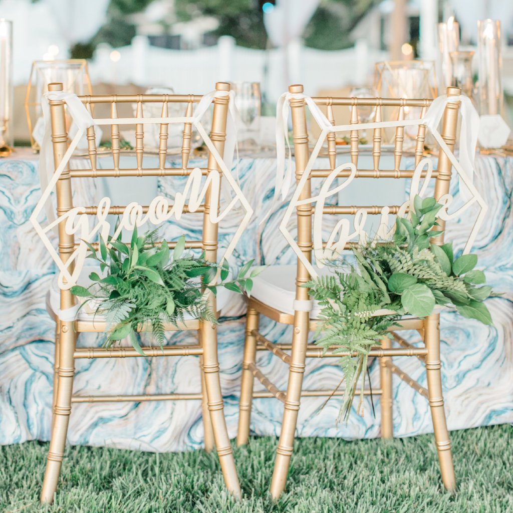 Geometric Bride Groom Wedding Chair Signs - Wedding Decor Gifts