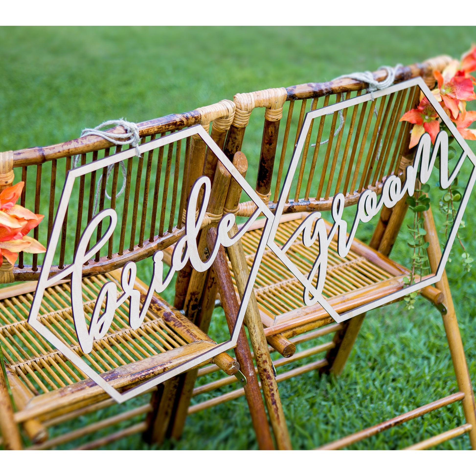 Geometric Bride & Groom Wedding Chair Signs - Wedding Decor Gifts