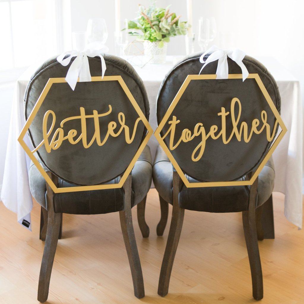 Geometric Better Together Wedding Chair Signs - Wedding Decor Gifts