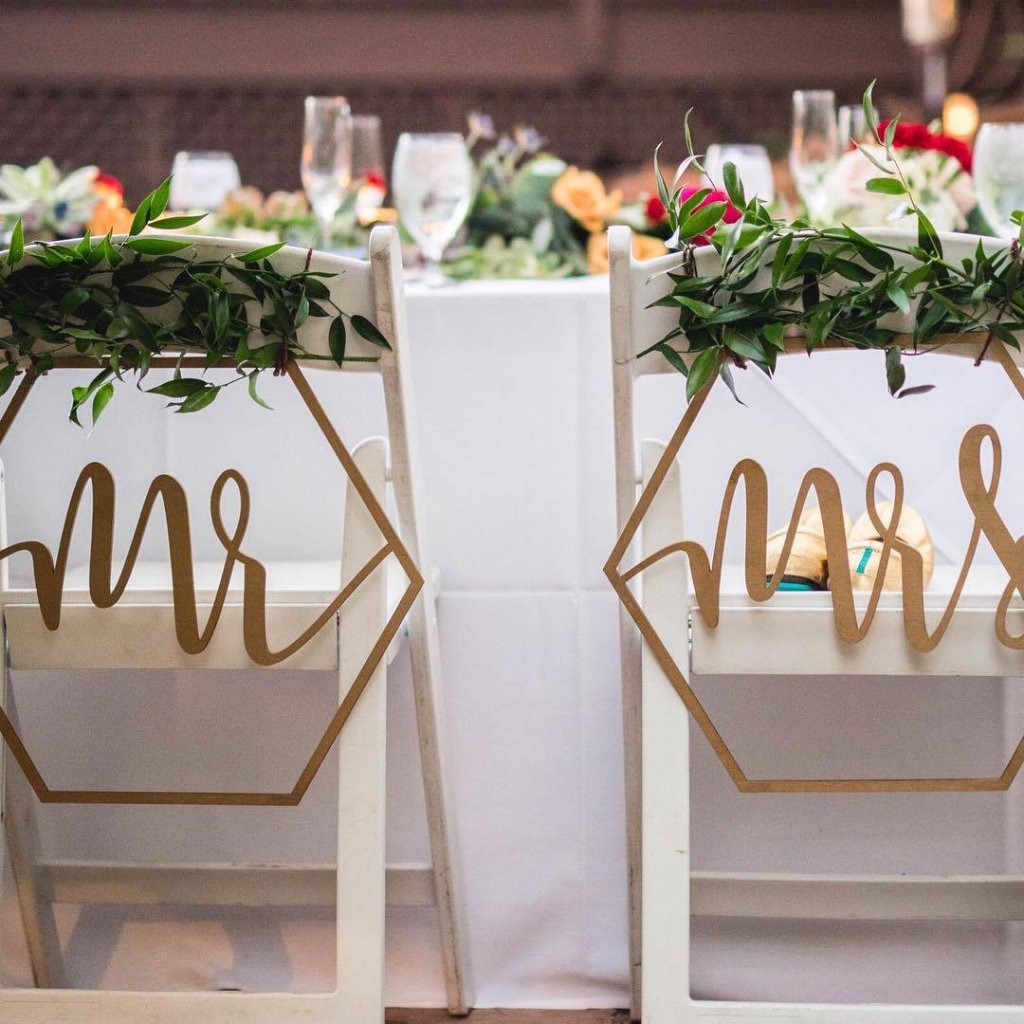Geometric Mr & Mrs Wedding Chair Signs - Wedding Decor Gifts