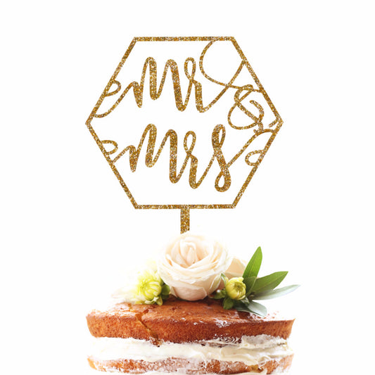 Geometric Mr & Mrs Cake Topper - Wedding Decor Gifts