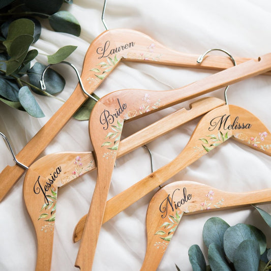 Geo Floral Personalized Wooden Wedding Hangers - Wedding Decor Gifts