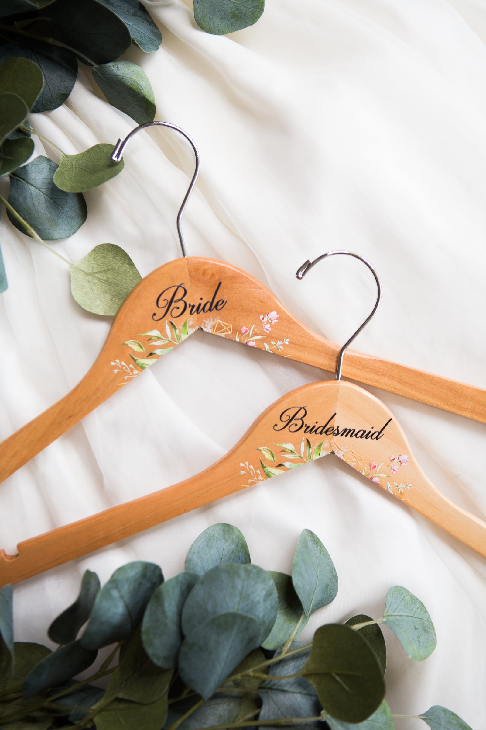 Geo Floral Personalized Wooden Wedding Hangers - Wedding Decor Gifts