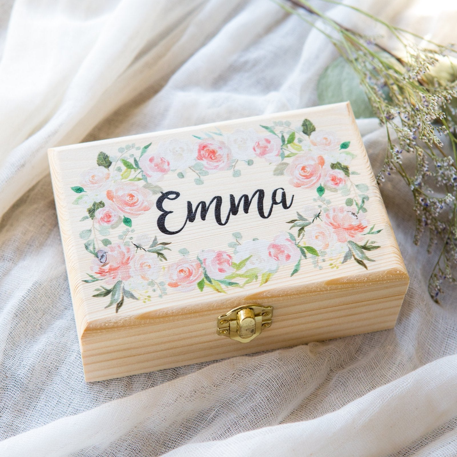 Personalized Floral Jewelry Box - Wedding Decor Gifts