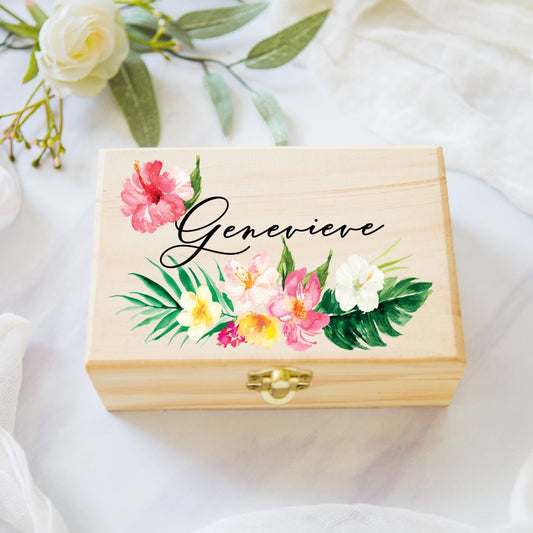 Tropical Personalized Name, Wooden Box - Wedding Decor Gifts
