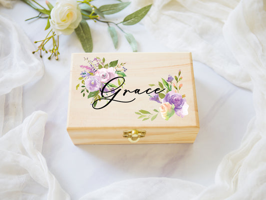 Jewelry Box Purple Personalized Name, Wooden Box - Wedding Decor Gifts