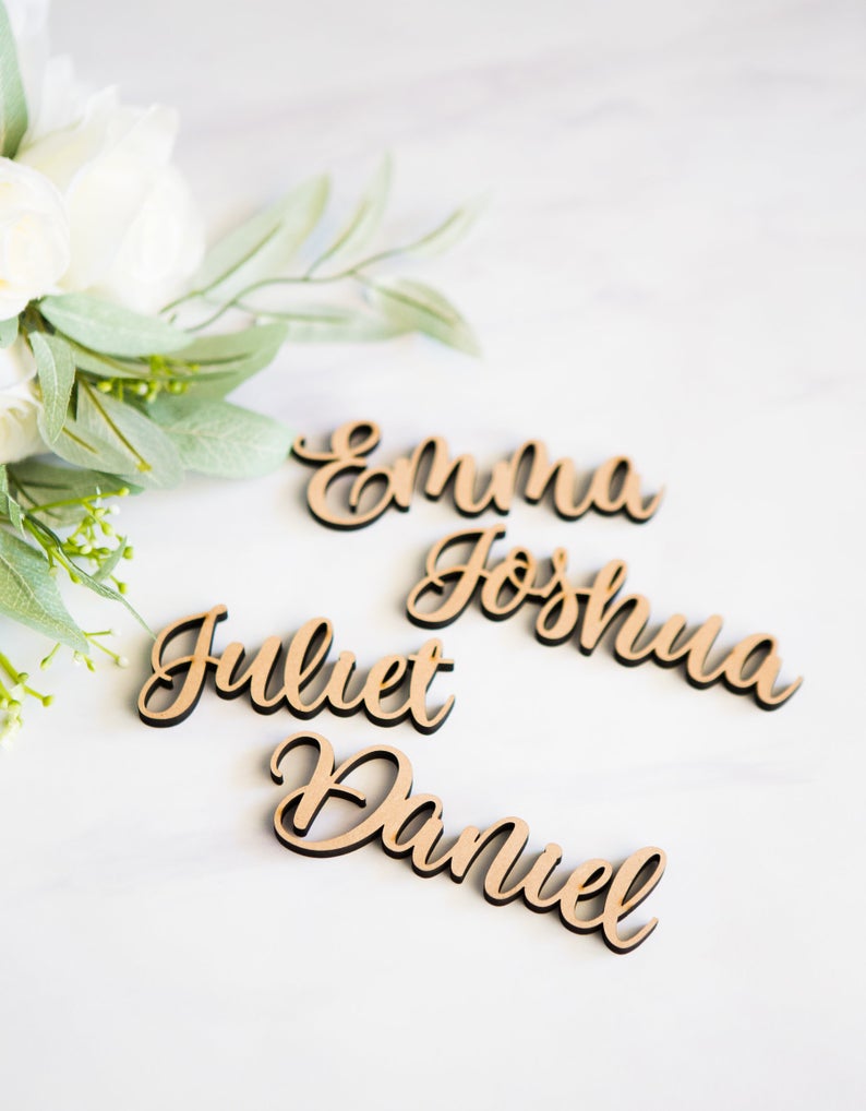 Wood Plate Names, Cutout Words for Wedding Party or Event Decor - Wedding Decor Gifts