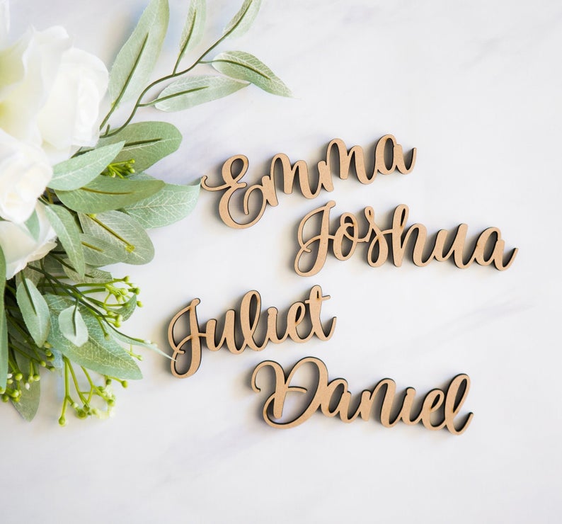 Wood Plate Names, Cutout Words for Wedding Party or Event Decor - Wedding Decor Gifts