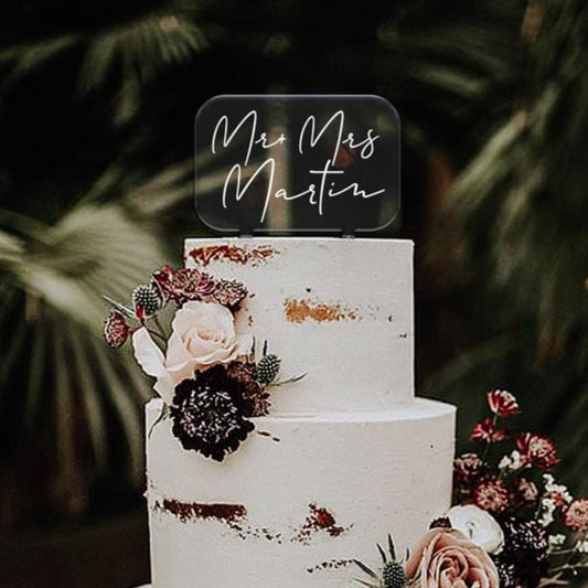 Wedding Cake Topper Modern Mr & Mrs Cake Decoration Wedding Decor Clear Acrylic Modern Classic Cake Decor