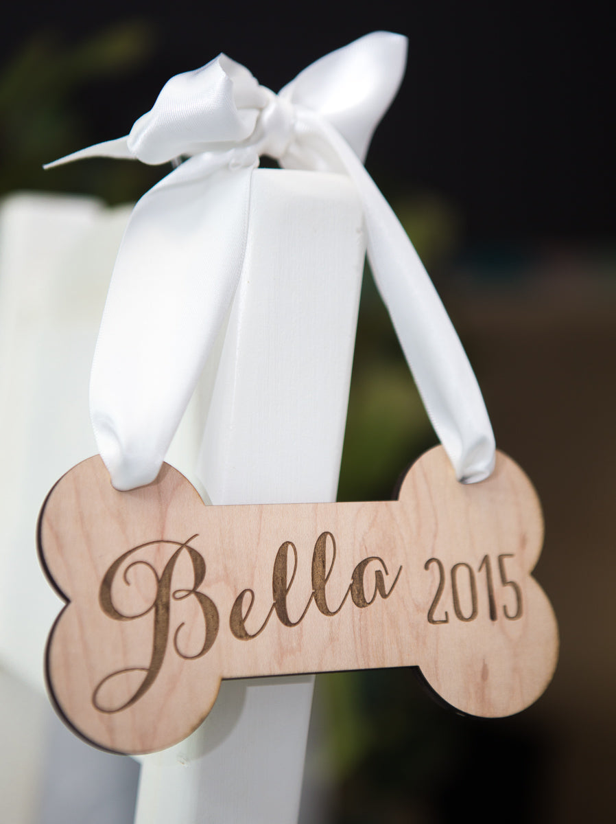 Personalized Rustic Wooden Dog Bone Ornament - Wedding Decor Gifts