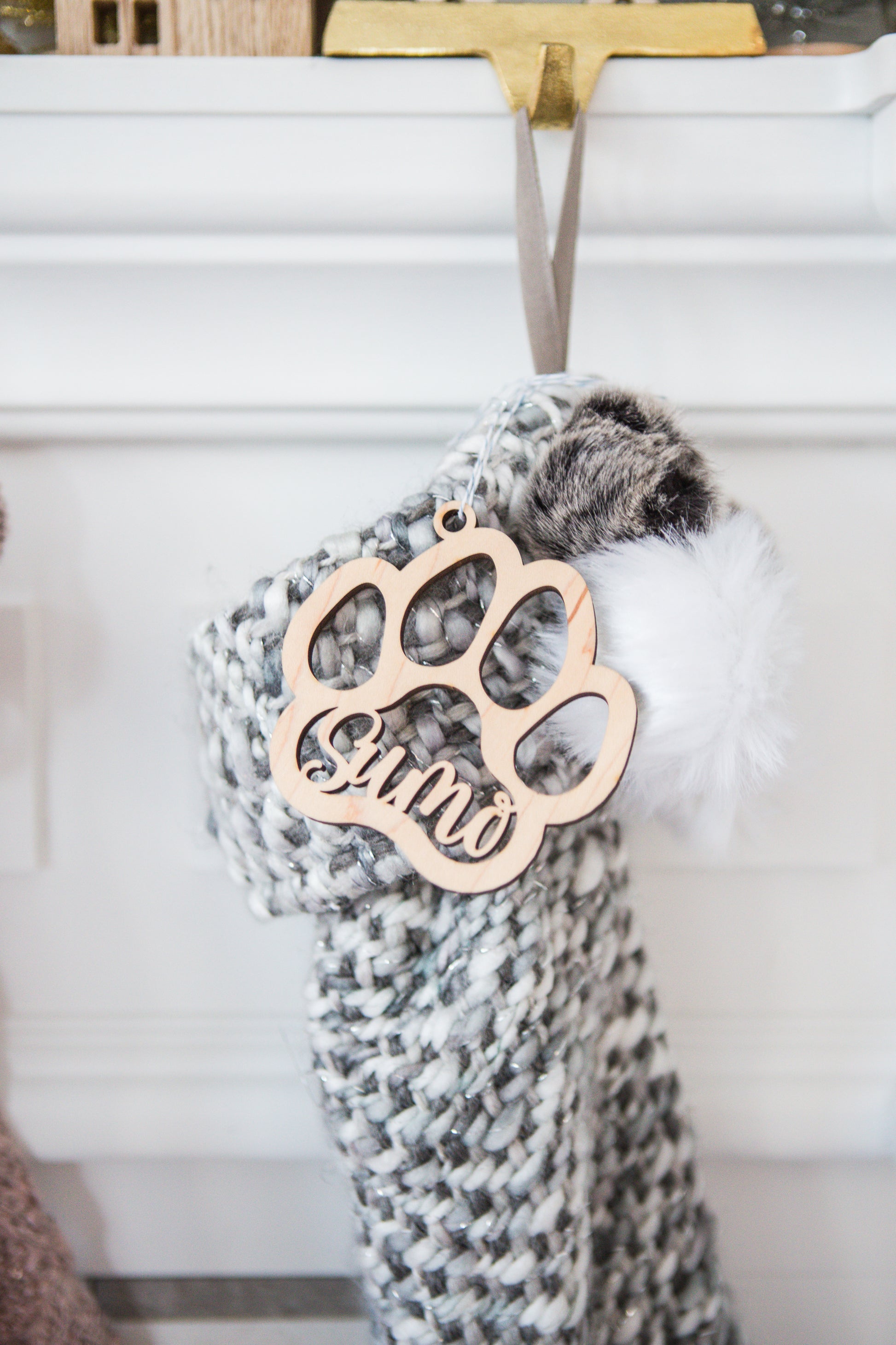  Christmas Stocking Name Tags Personalied Order 1 or More for  the Entire Family & Pet. Handcrafted Wood with Bead and Jute. Choose Tag  with 3D Cutout(Natural, Tag Style with Bead) 