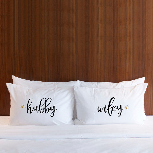 "Hubby, Wifey" Pillow Case Set - Wedding Decor Gifts