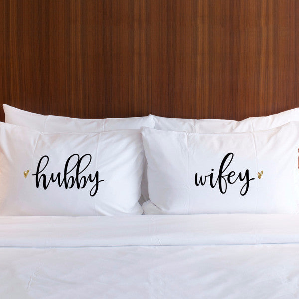 "Hubby, Wifey" Pillow Case Set - Wedding Decor Gifts