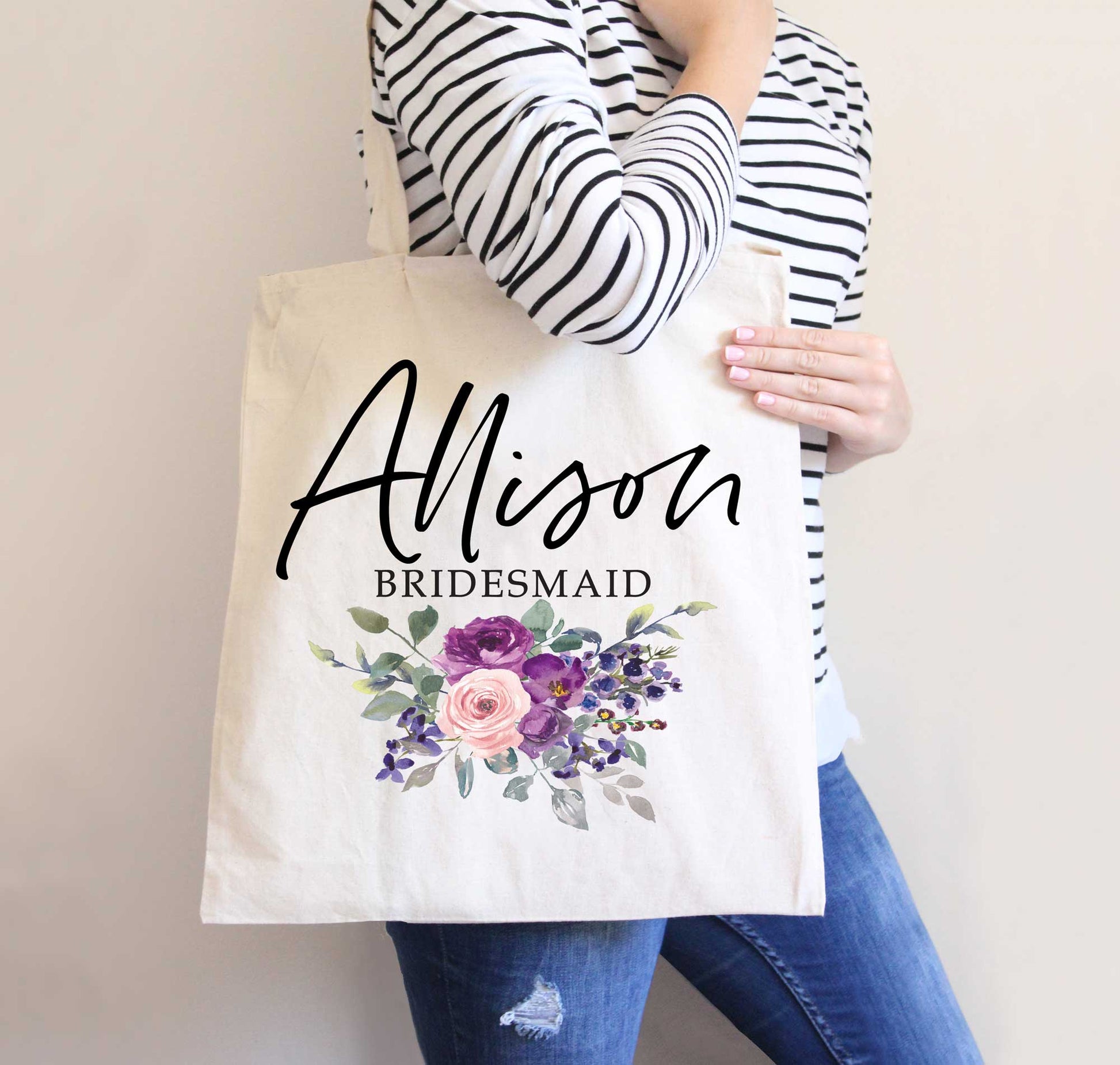 Purple Florals Bridal Party Totes - Wedding Decor Gifts
