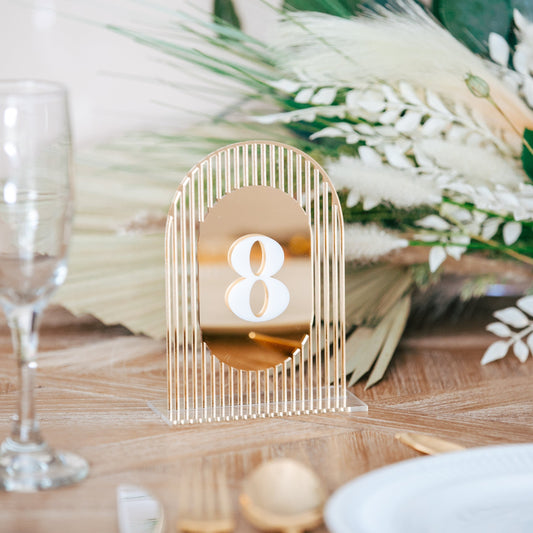 midcentury modern gold acrylic table numbers