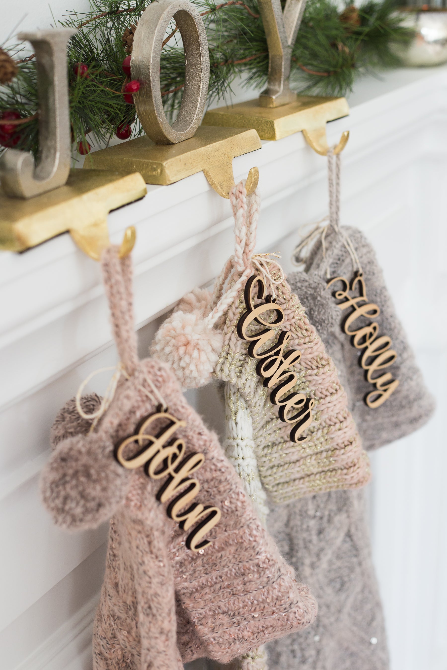Christmas Stocking Tags, Wooden Stocking Tags, Custom Name Stocking Tags,  Personalized Stocking Tags, Wooden Name Tags, Christmas Tags 