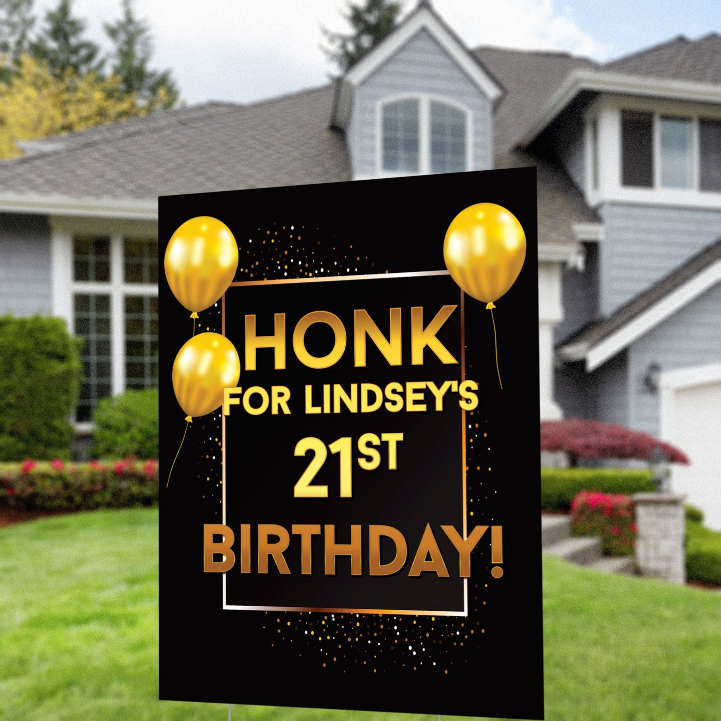 Gold Balloon Birthday Yard Sign