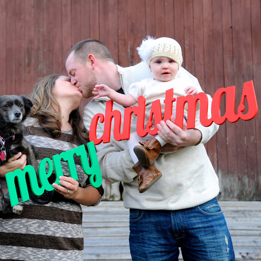 Merry Christmas Holiday Card Portrait Photo Prop - Wedding Decor Gifts