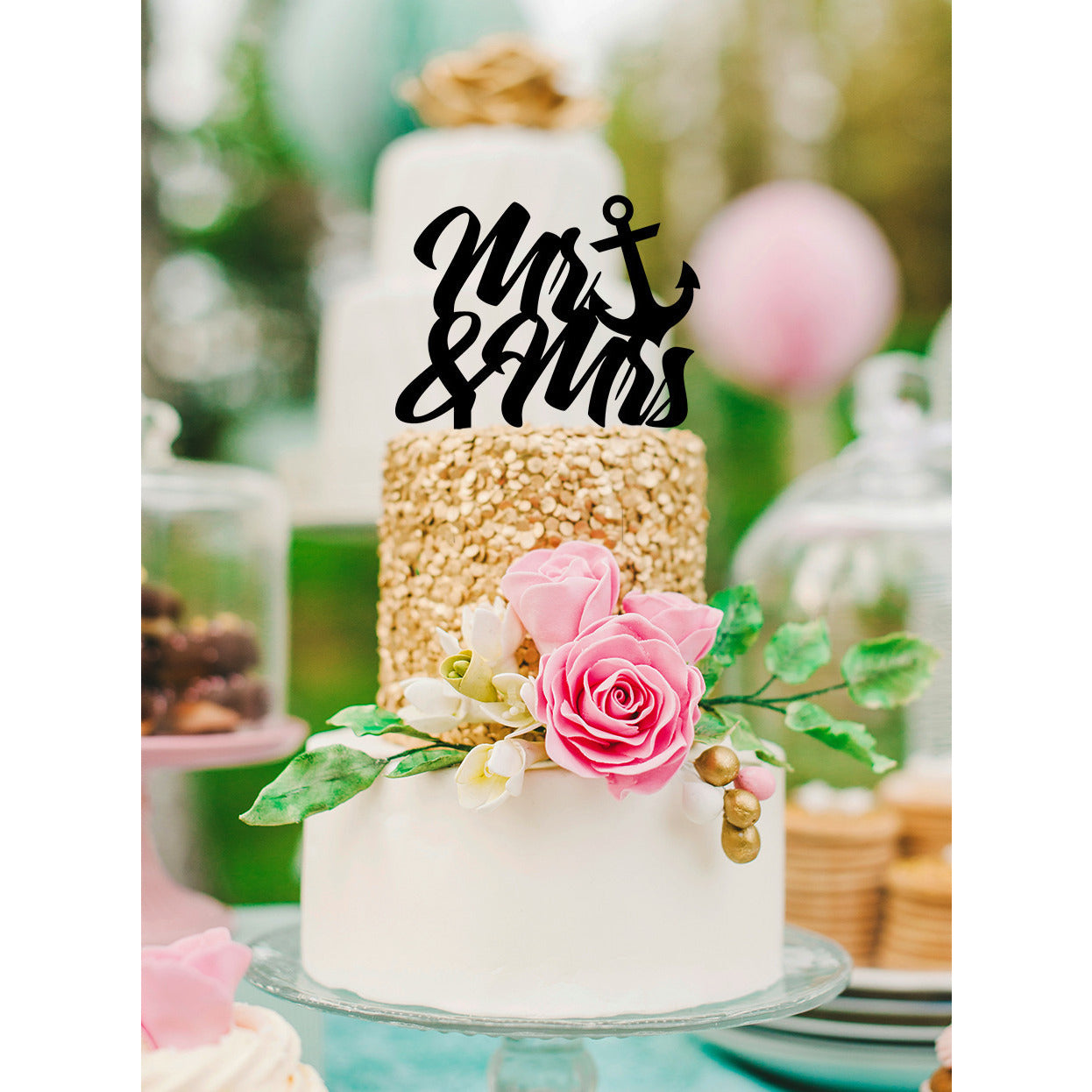 Wedding Cake Topper Anchor Mr & Mrs - Wedding Decor Gifts